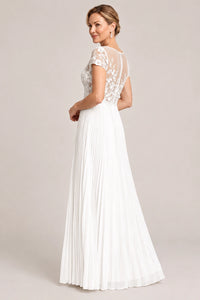 Embroidered Lace Pleated Mother of the Bride Dress