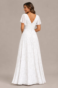 Jovellee Floral Chiffon A-Line Mother of the Bride Dress with Flutter Sleeves