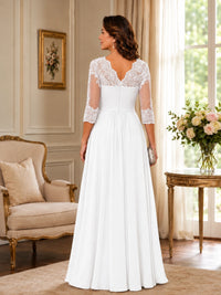 Chiffon Lace Applique Mother of the Bride Dress with 3/4 Sleeves