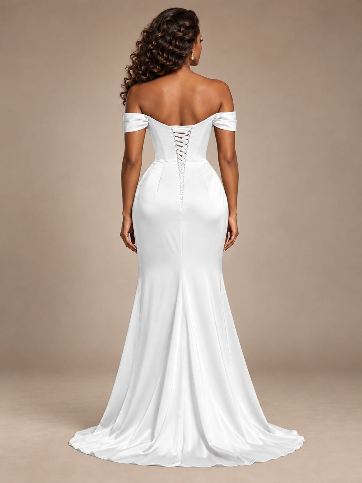 Burgundy Off-the-Shoulder Satin Corset Prom Dress with Slit
