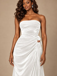 Burgundy Velvet Strapless Ruched Prom Dress with Jeweled Side Drape