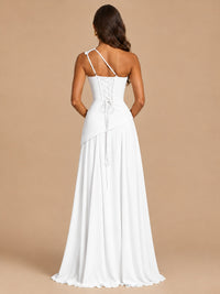 One Shoulder Prom Dress A-line Ruched Women Wedding Formal Gowns