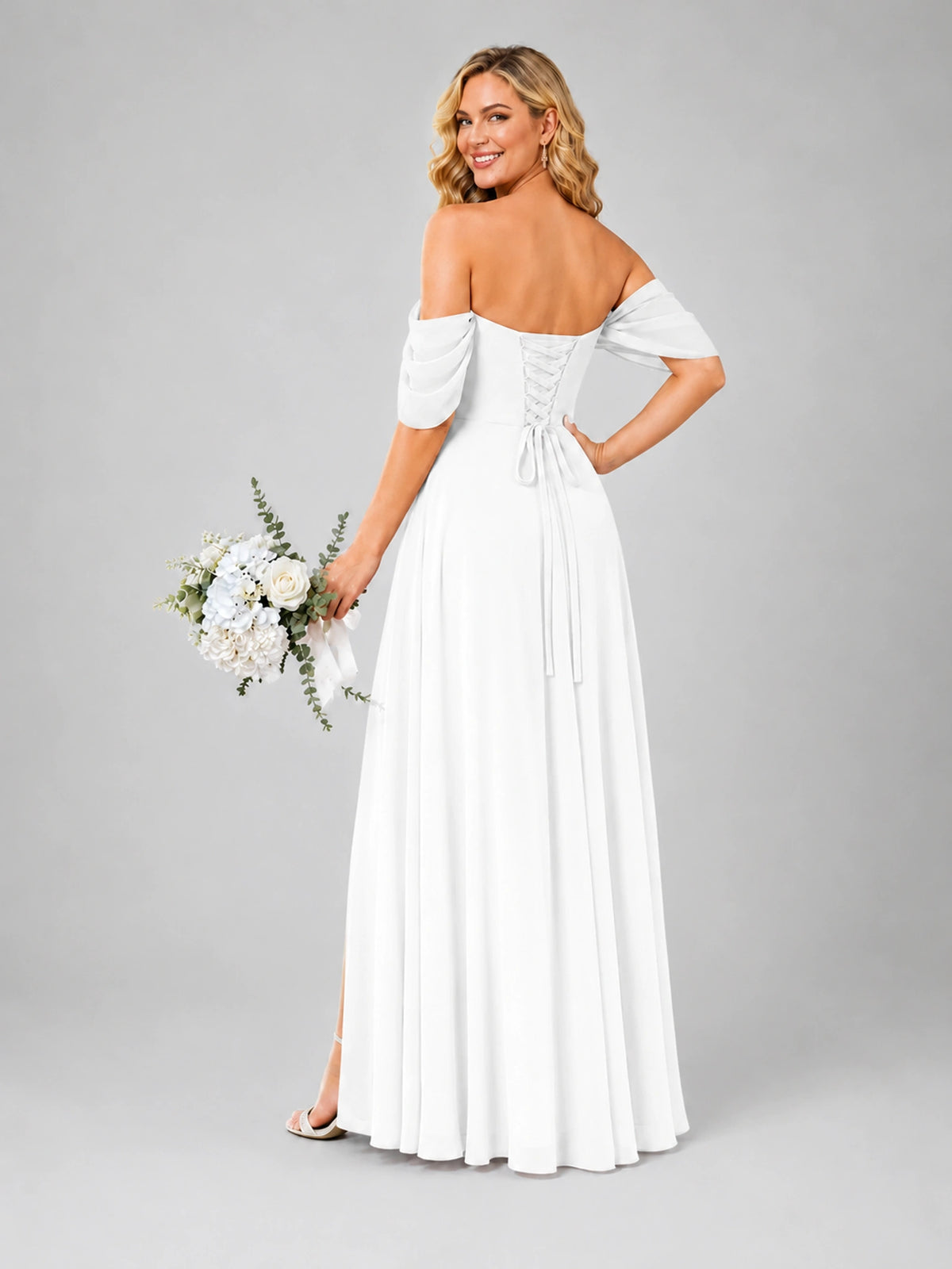 Off Shoulder Chiffon Bridesmaid Dress with Slit