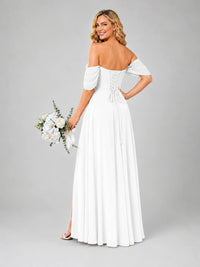 Off Shoulder Chiffon Bridesmaid Dress with Slit