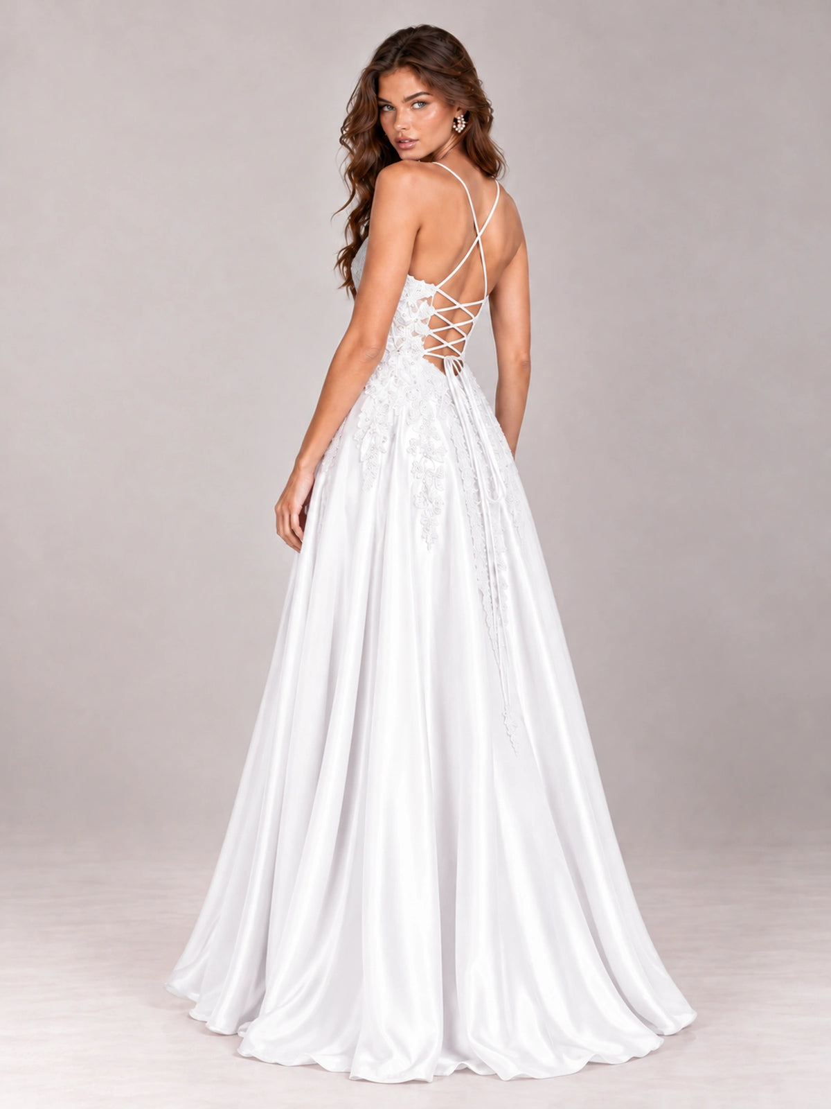 Lace Applique Satin A-Line Prom Dress with Sheer Bodice