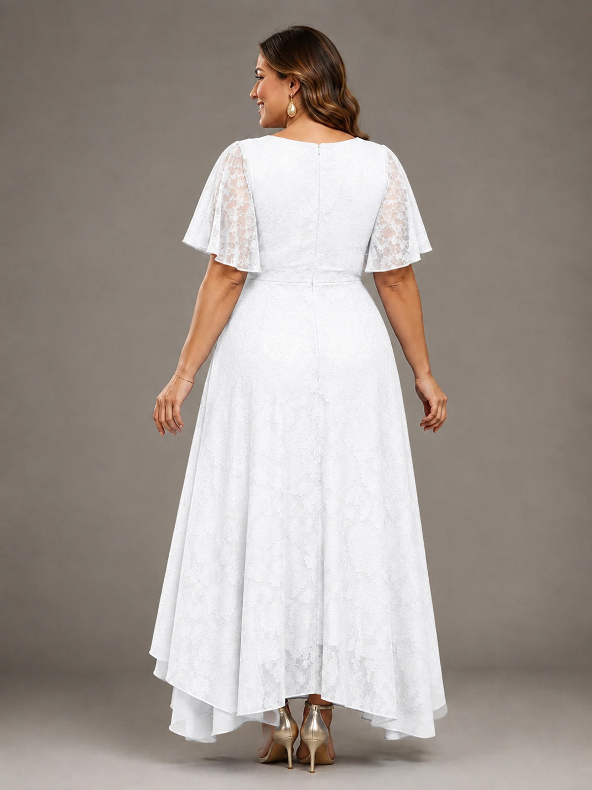 Jacquard Chiffon A-Line V-Neck High-Low Mother of the Bride Dress
