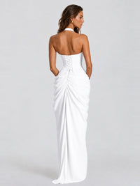 Ruched Halter Neck High-Slit Prom & Evening Dress