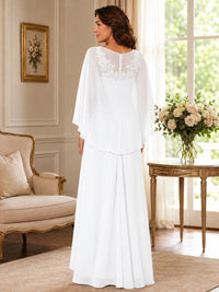 Elegant Chiffon Mother of the Bride Dress with Lace Applique and Cape Sleeves
