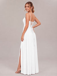V-Neck Pleated Chiffon Long Bridesmaid Dress with Slit