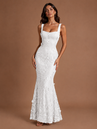 Floral Applique Mermaid Formal Dress with Lace-Up Back