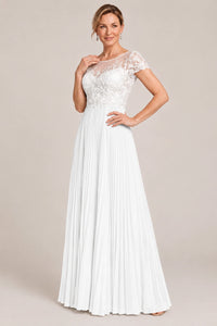 Embroidered Lace Pleated Mother of the Bride Dress