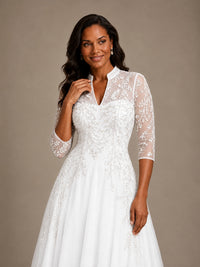 Embellished Appliques Mother of the Bride Dress with 3/4 Sleeves