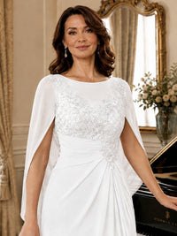 Elegant Applique Chiffon Mother of the Bride Dress with Cape Sleeves
