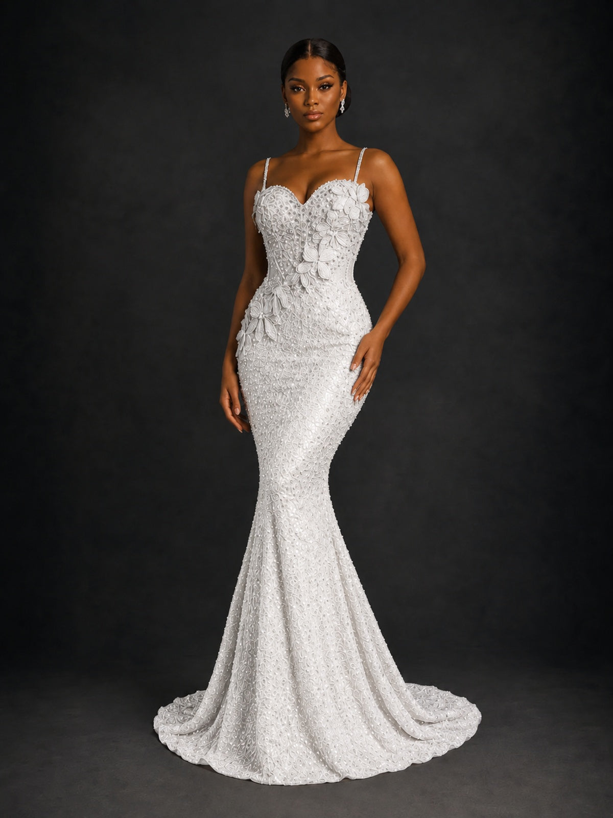 Sequin Mermaid Prom Dress with Floral Applique
