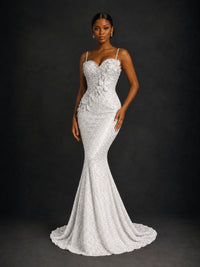Sequin Mermaid Prom Dress with Floral Applique