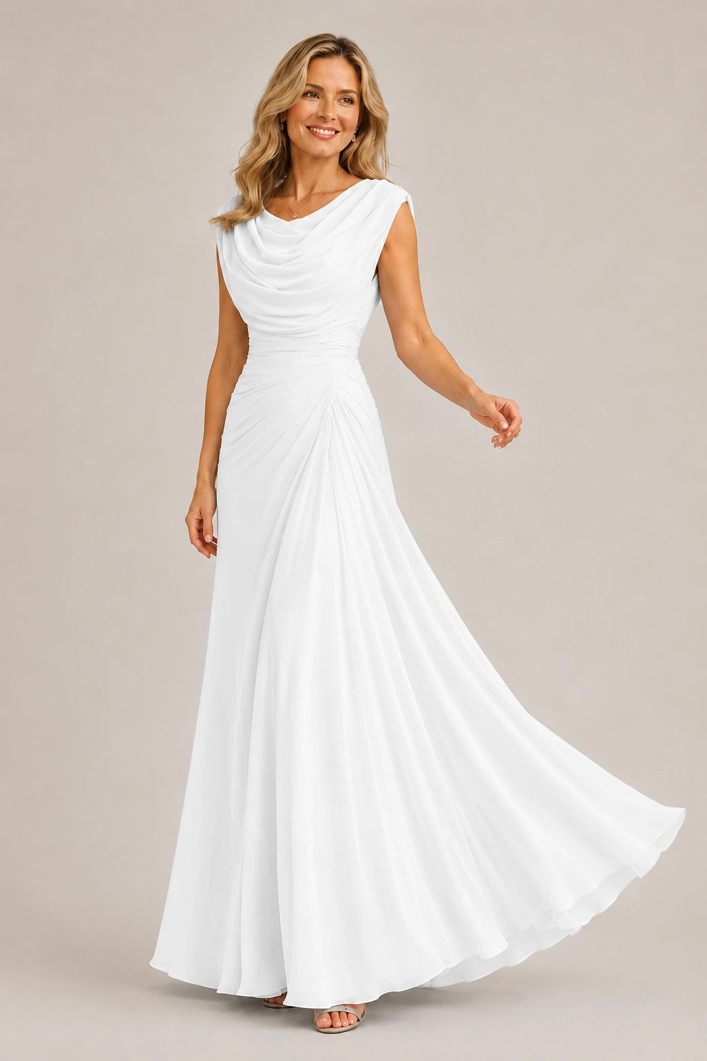 Cowl Neck Ruched Chiffon Mother of the Bride Dress