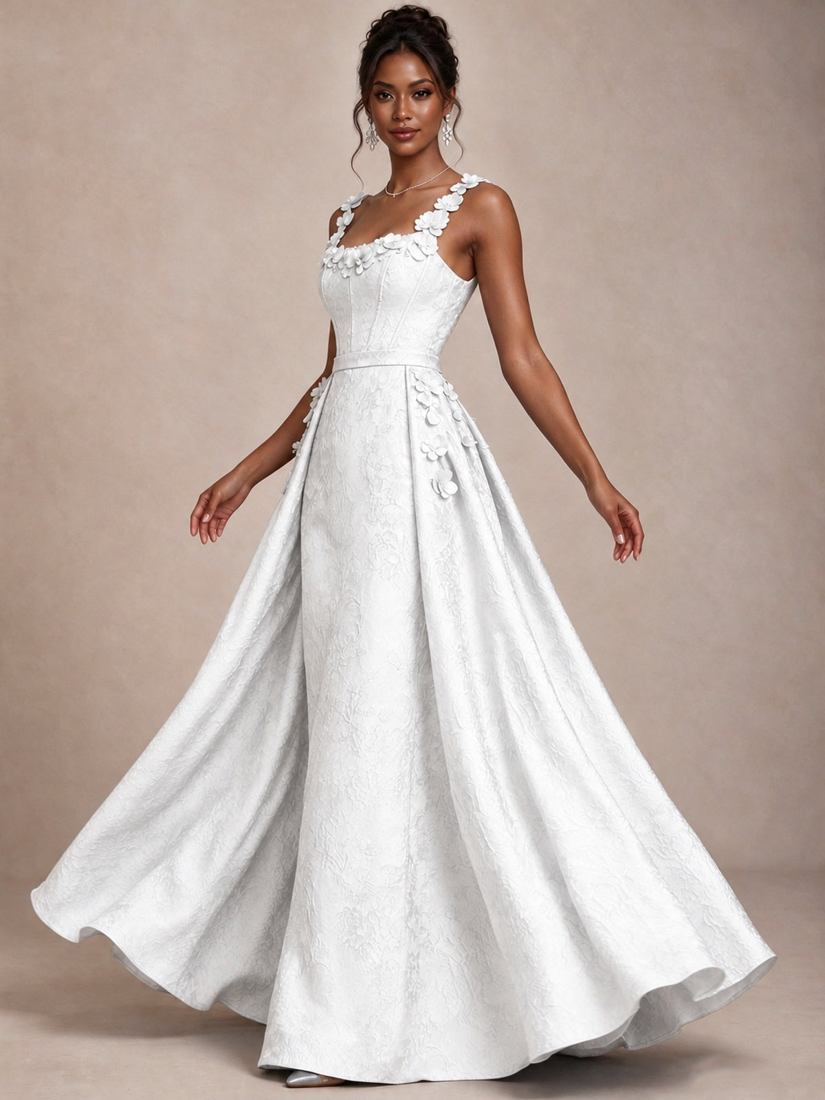 Light Blue 3D Floral Jacquard Prom Dress with Detachable Overskirt Corset Gown