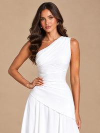 One Shoulder Prom Dress A-line Ruched Women Wedding Formal Gowns