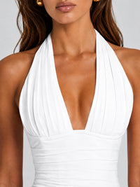 Ruched Halter Neck High-Slit Prom & Evening Dress
