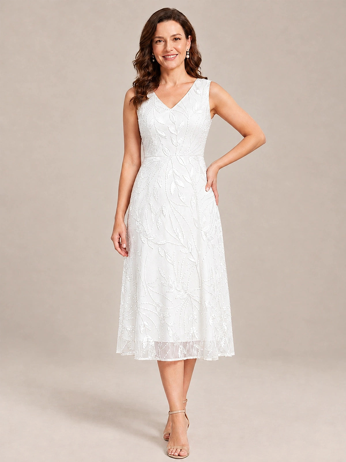 Tea Length Sequin Lace Mother of the Bride Dress with Chiffon Jacket