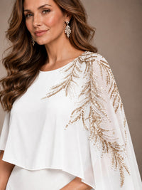 Elegant Chiffon Cape Sleeve Beaded Mother of the Bride Dress