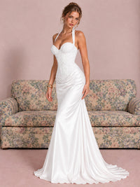 Sparkling Halter Corset Satin Mermaid Prom Dress