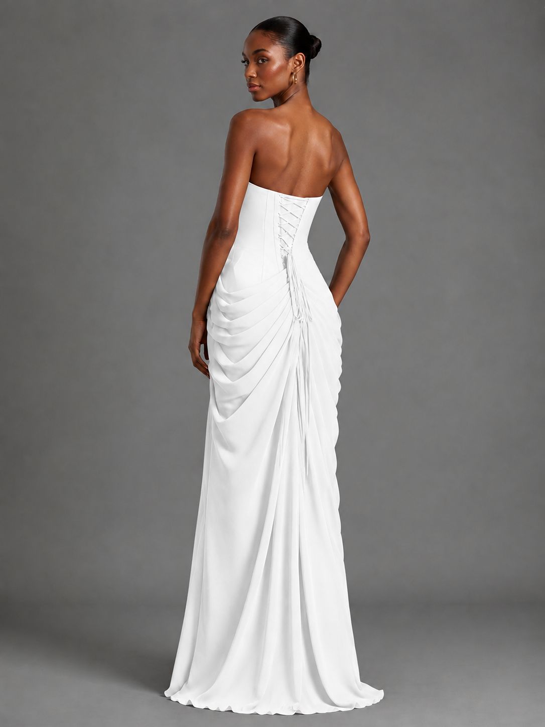 Strapless Bodycon Pleated Chiffon Formal Dress with Slit