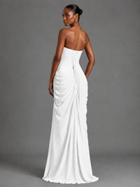 Strapless Bodycon Pleated Chiffon Formal Dress with Slit