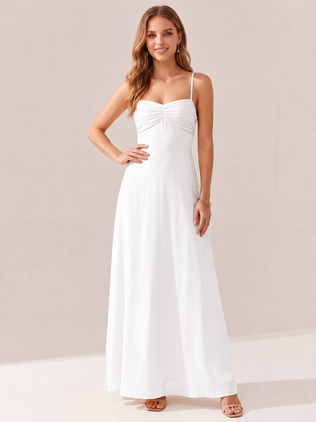 JOVELLEE Yellow Sweetheart Ruched Bust Chiffon Maxi Dress