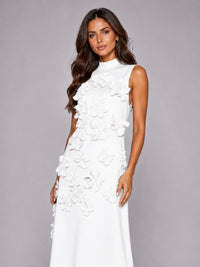 3D Floral Applique High Neck Prom Maxi Dress