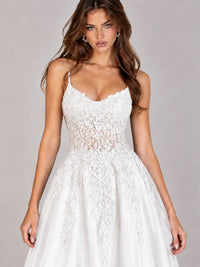 Lace Applique Satin A-Line Prom Dress with Sheer Bodice