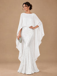Sequin 2 Pieces Mother of the Bride Dress with Cap Sleeves Chiffon Formal Gowns