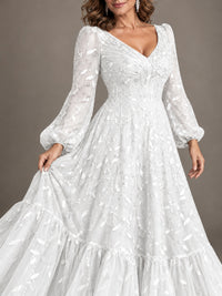 Floral Sequin Embroidered A-Line Mother of the Bride Dress with Long Sleeves