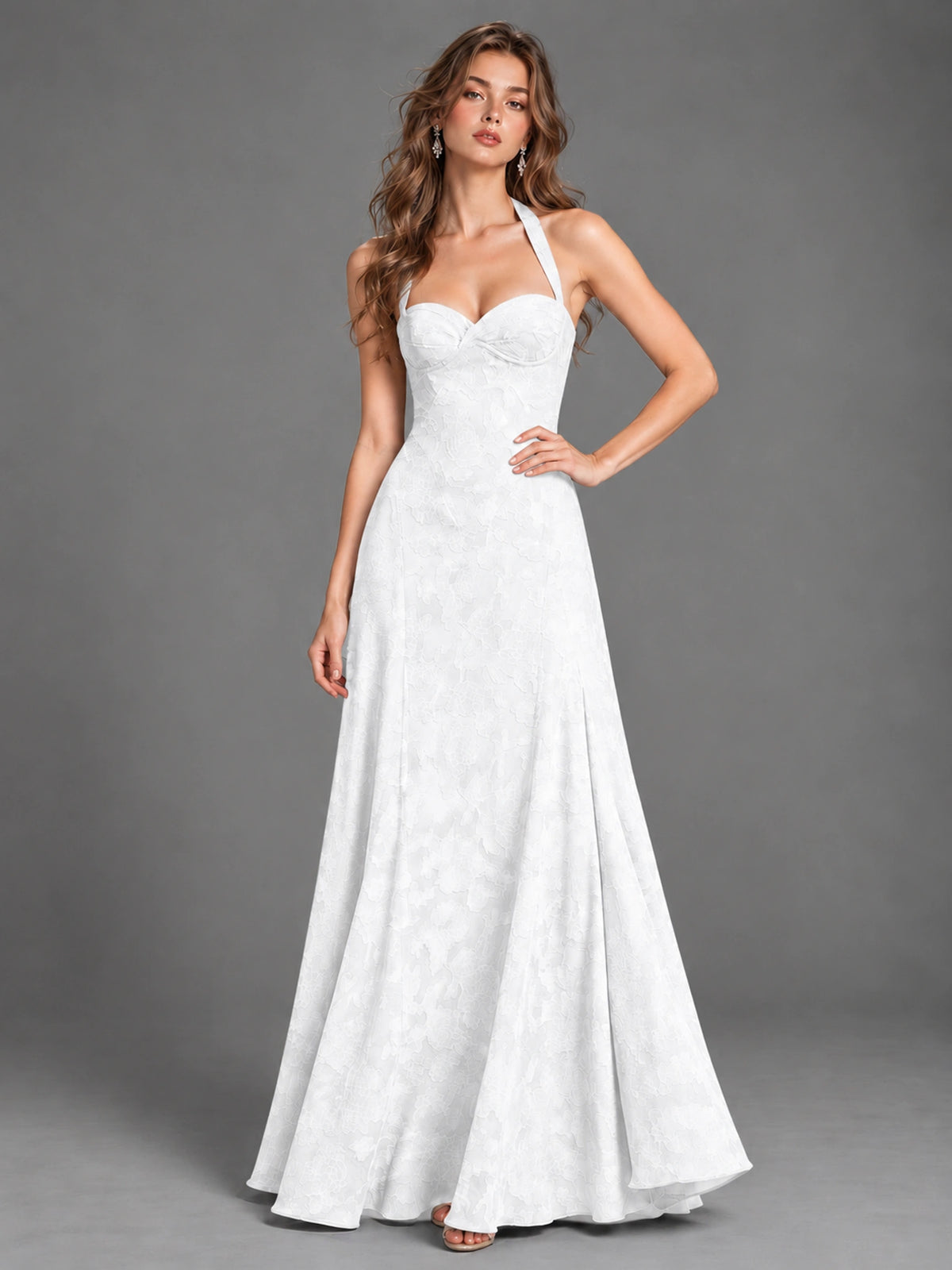 A-Line Halter Floral Chiffon Maxi Dress