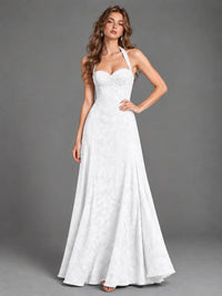 A-Line Halter Floral Chiffon Maxi Dress