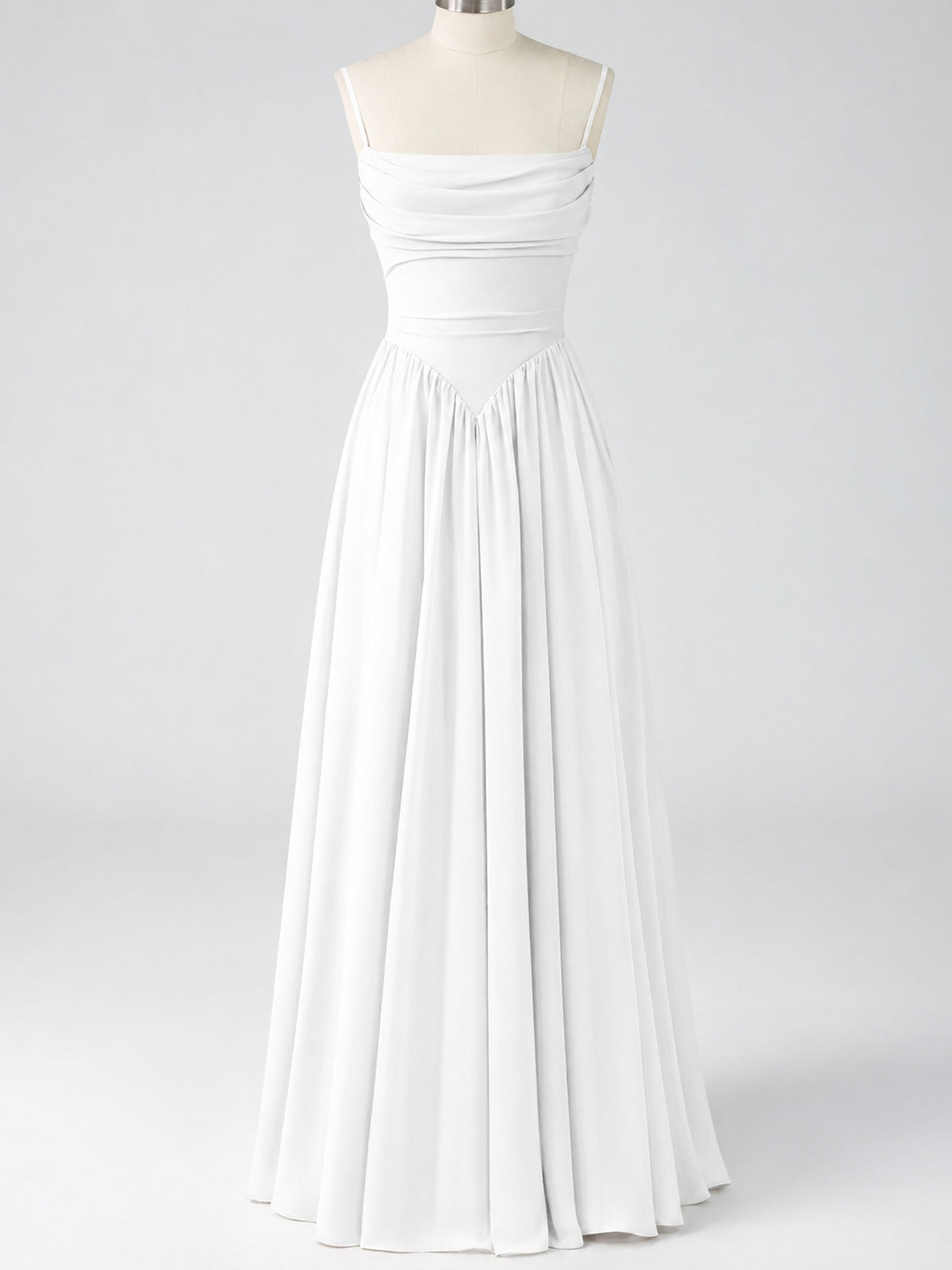 Spaghetti Strap Ruched Chiffon Maxi Dress with Backless