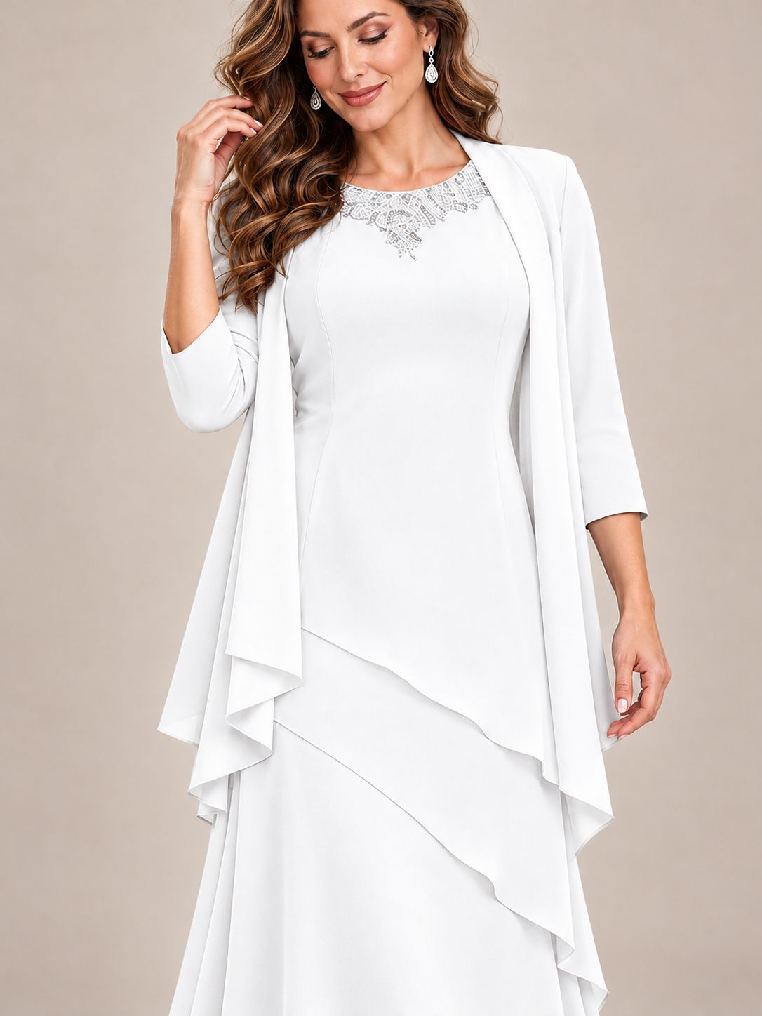 Dusty Blue Two-Piece Chiffon Mother of the Bride Dress with Jacket