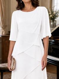 Asymmetric Draped Chiffon Mother of the Bride Dress with Flutter Sleeves