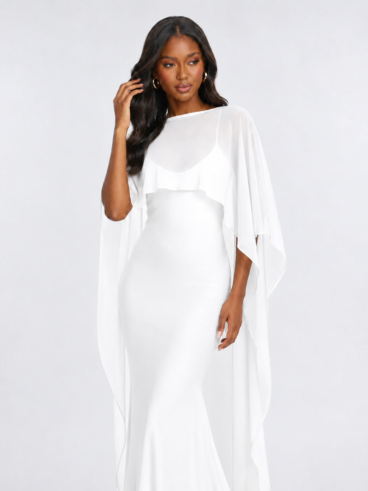 Satin Cape Prom Dresses Meramid Maxi Dress