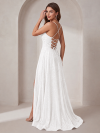 Sparkly Cowl Neck Corset Long Prom Dress with Slit A-line Tulle Ball Gown