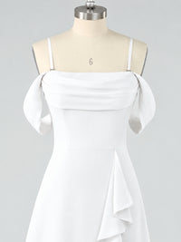 Spaghetti Strap Chiffon Bridesmaid Dress with Ruffles Slit