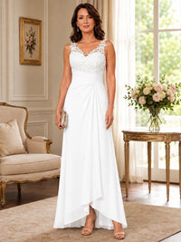 Elegant Chiffon Mother of the Bride Dress with Lace Applique and Cape Sleeves