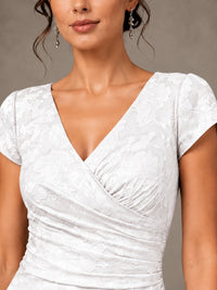 V-Neck Floral Jacquard Mother of the Bride Dress with Slit