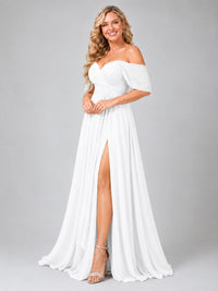 Off Shoulder Chiffon Bridesmaid Dress with Slit