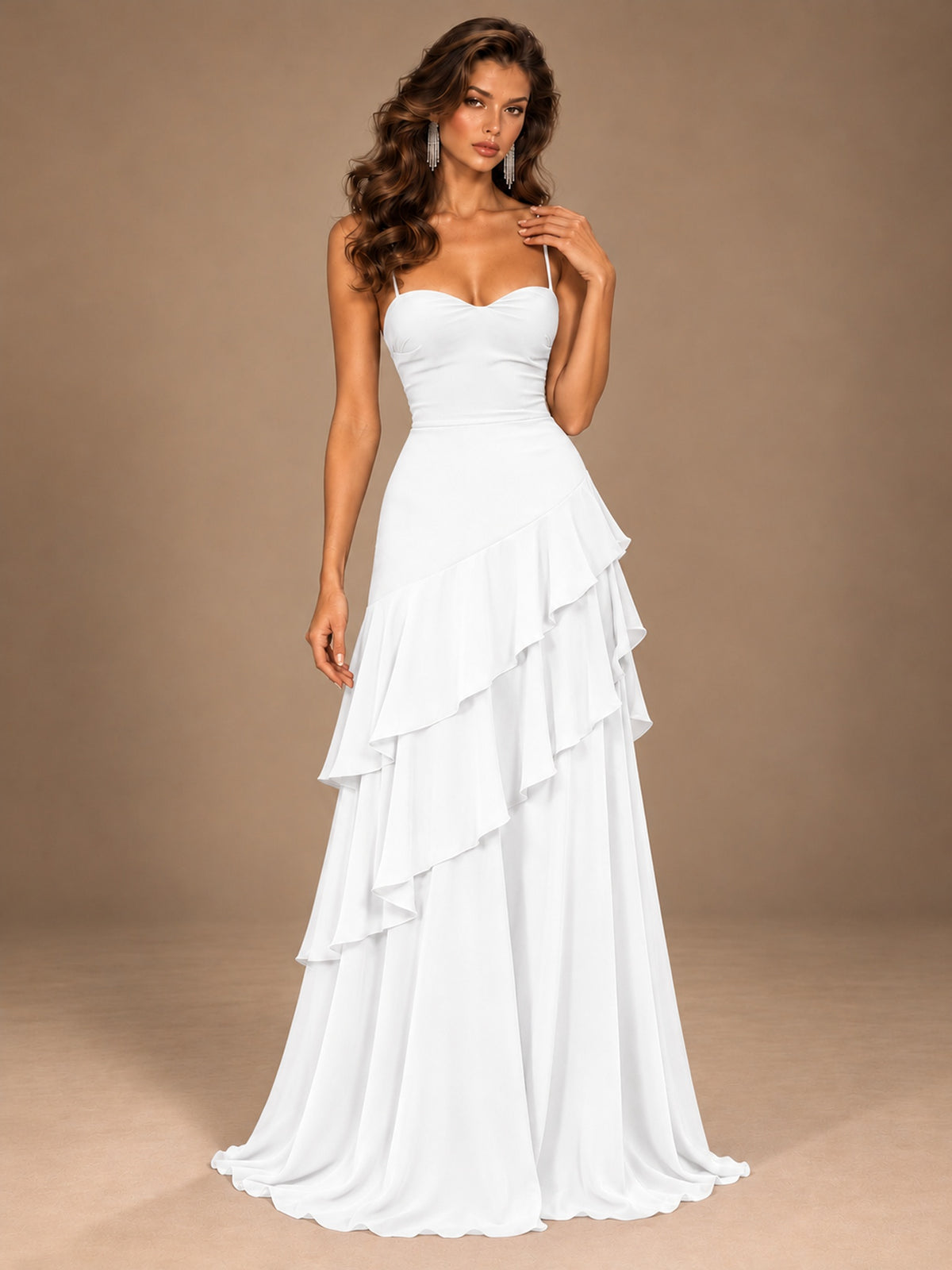 Sweetheart A-Line Ruffle Prom Dress with Spaghetti Straps