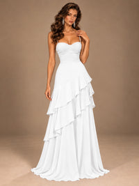 Sweetheart A-Line Ruffle Prom Dress with Spaghetti Straps