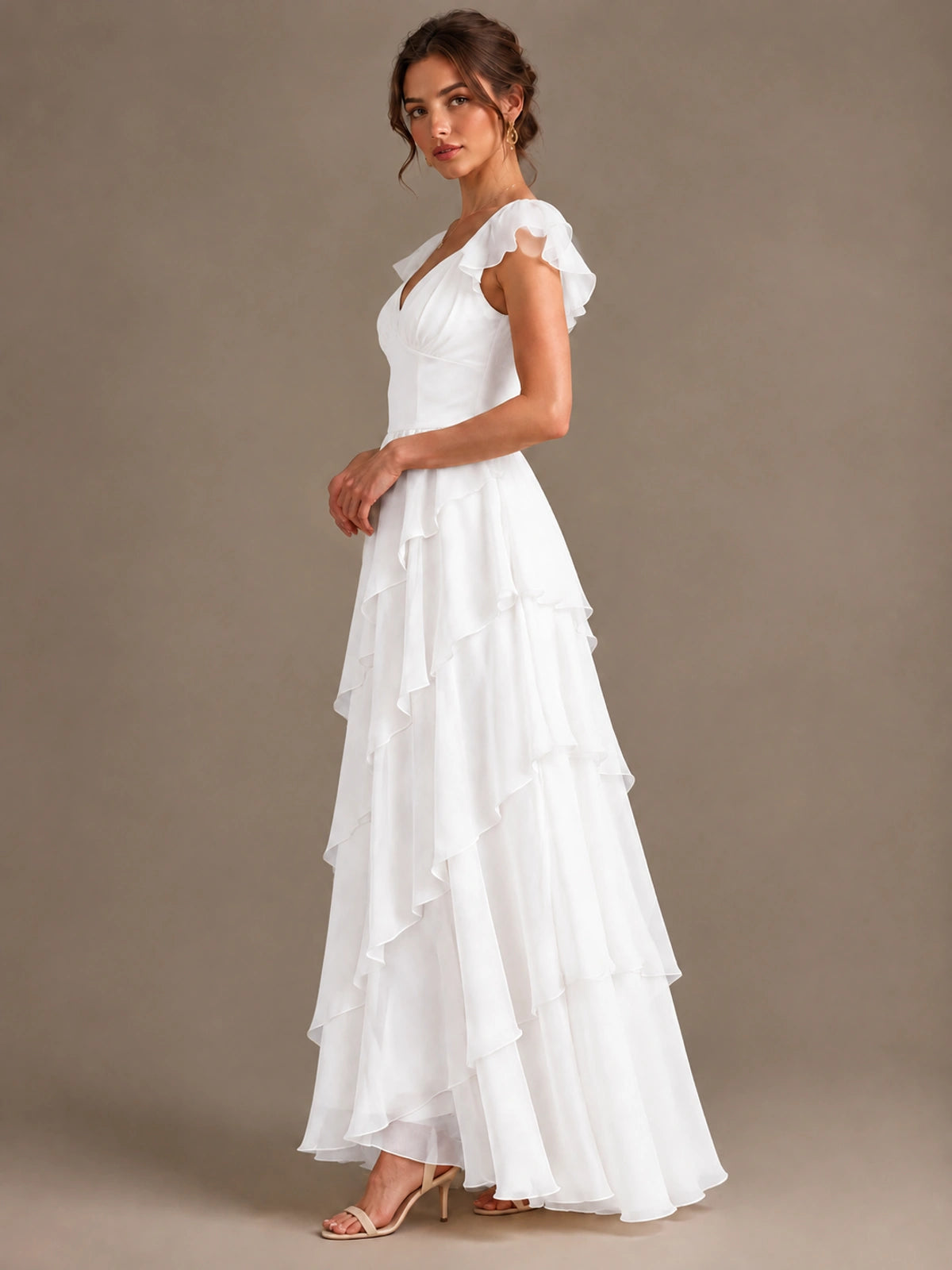 Ruffle Tiered V Neck Maxi Dress
