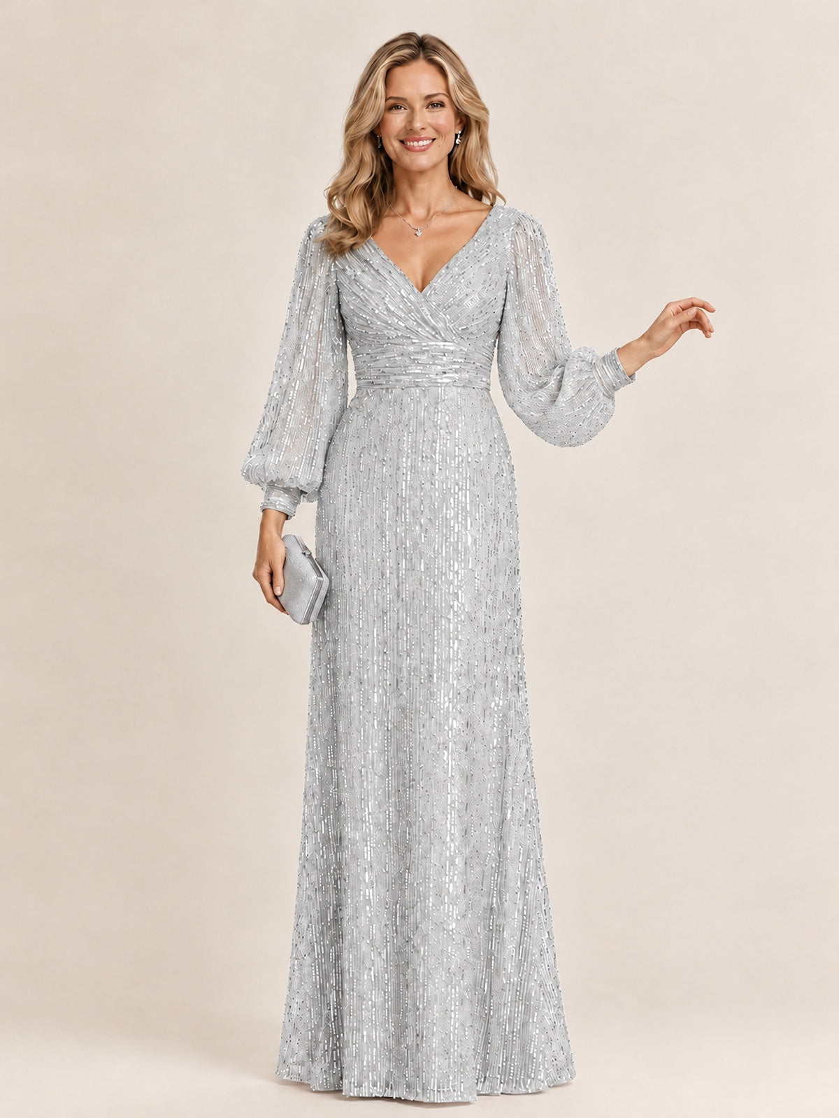 Sparkle Sequin Mother of The Bride Dresses with Long Sleeves