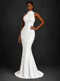 Sparkly Sequin High Neck Mermaid Prom Dress