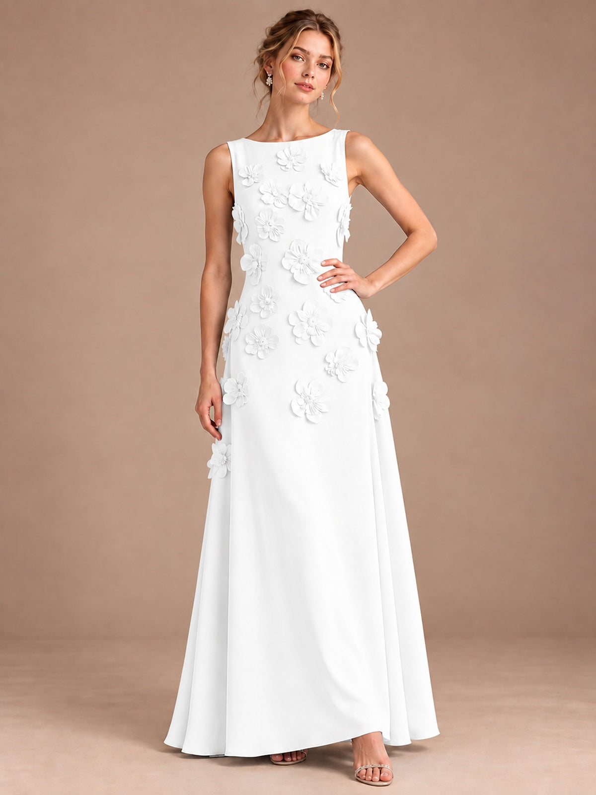 3D Floral Applique Sleeveless Formal Maxi Dress